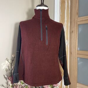 Kuhl Quarter Zip Fleece Pullover Hiking Large Mens Orange Sweater Mock Neck Warm